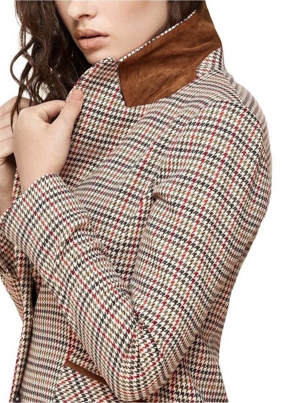 Soia & Kyo Jonnelle Houndstooth Fall Jacket Overcoat in Honey Plaid Size L